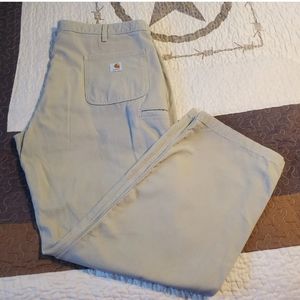 Carhartt Mens 42x32 14806 Relaxed Fit kahki Work Pants With Tech Pocket Cotton.